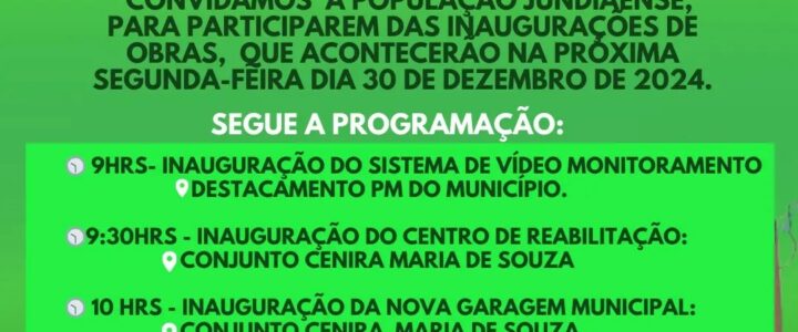 Prefeitura convida para prestigiar as inaugurações de obras