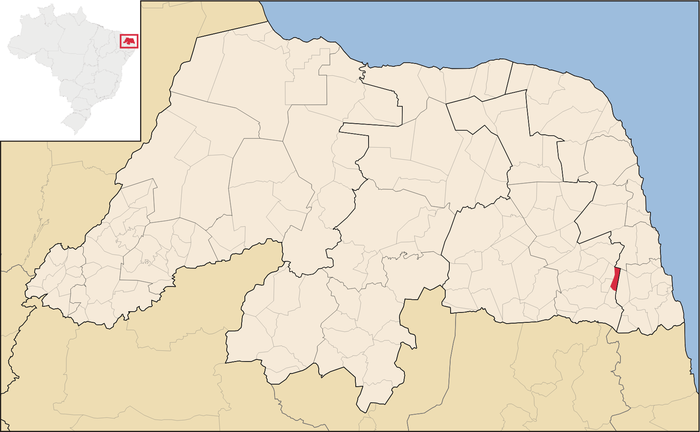 Mapa de localização do município de Jundiá no estado do Rio Grande do Norte